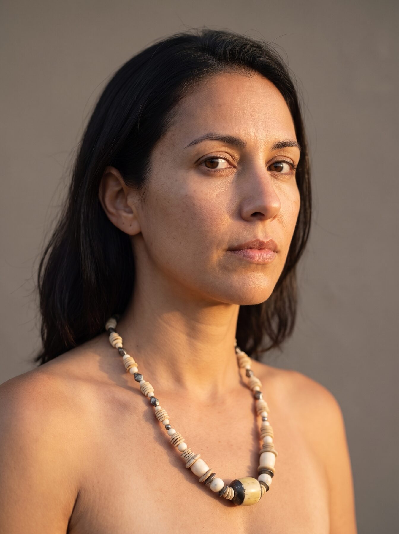 Antique Ivory necklace by Naga By Nevara worn by a model, three quarter view