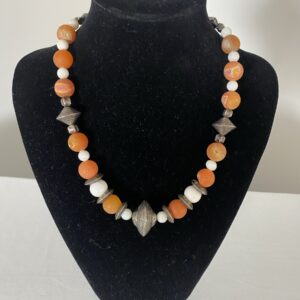 Antique Silver Beads necklace by Naga By Nevara — antique silver with milky quartz and tangerine quartz, 50cm.