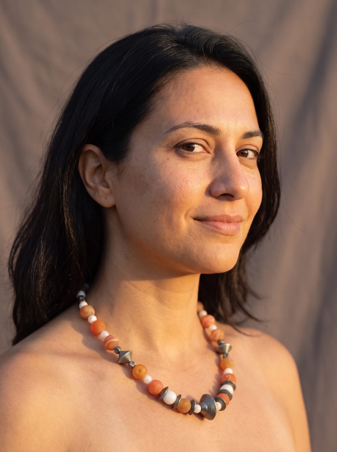 Antique Silver Beads necklace by Naga By Nevara worn by a model, three quarter view