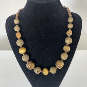 Antique Tiger Eye necklace by Naga By Nevara — antique tiger eye beads with amethyst quartz, 57cm.