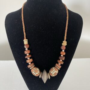 Cloisonne Beads necklace by Naga By Nevara — two cloisonne beads with sterling silver and cornelian agate, 56cm.