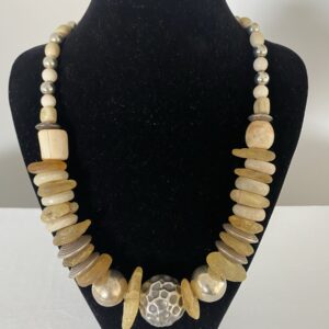 Raw Amber necklace by Naga By Nevara — large sterling silver beads with bone, white coral and raw amber, 62cm.