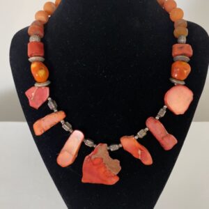 Red Jasper necklace by Naga By Nevara — red jasper pendants, red coral and sterling silver with tangerine quartz, 55cm.