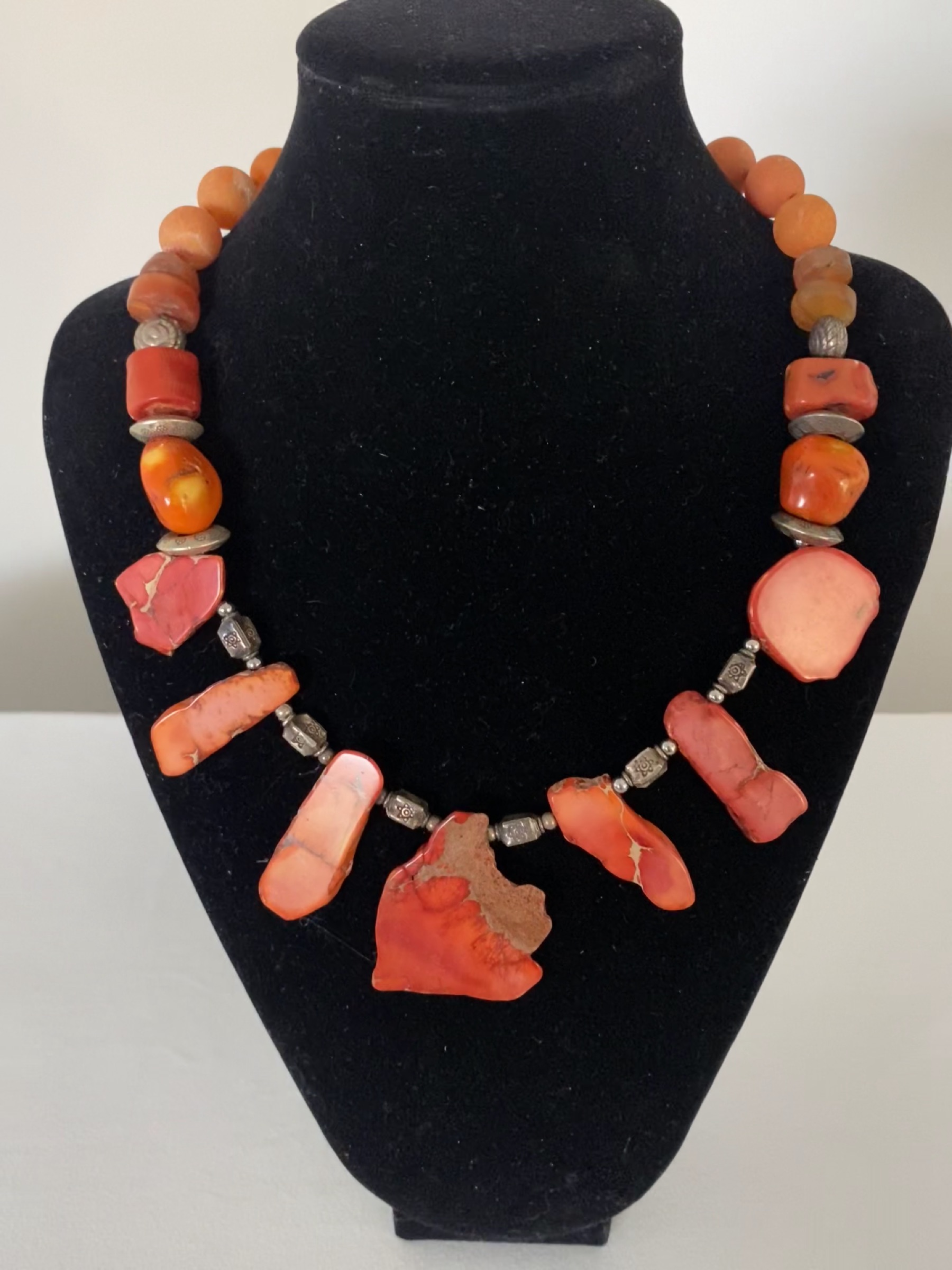 Red Jasper necklace by Naga By Nevara — red jasper pendants, red coral and sterling silver with tangerine quartz, 55cm.
