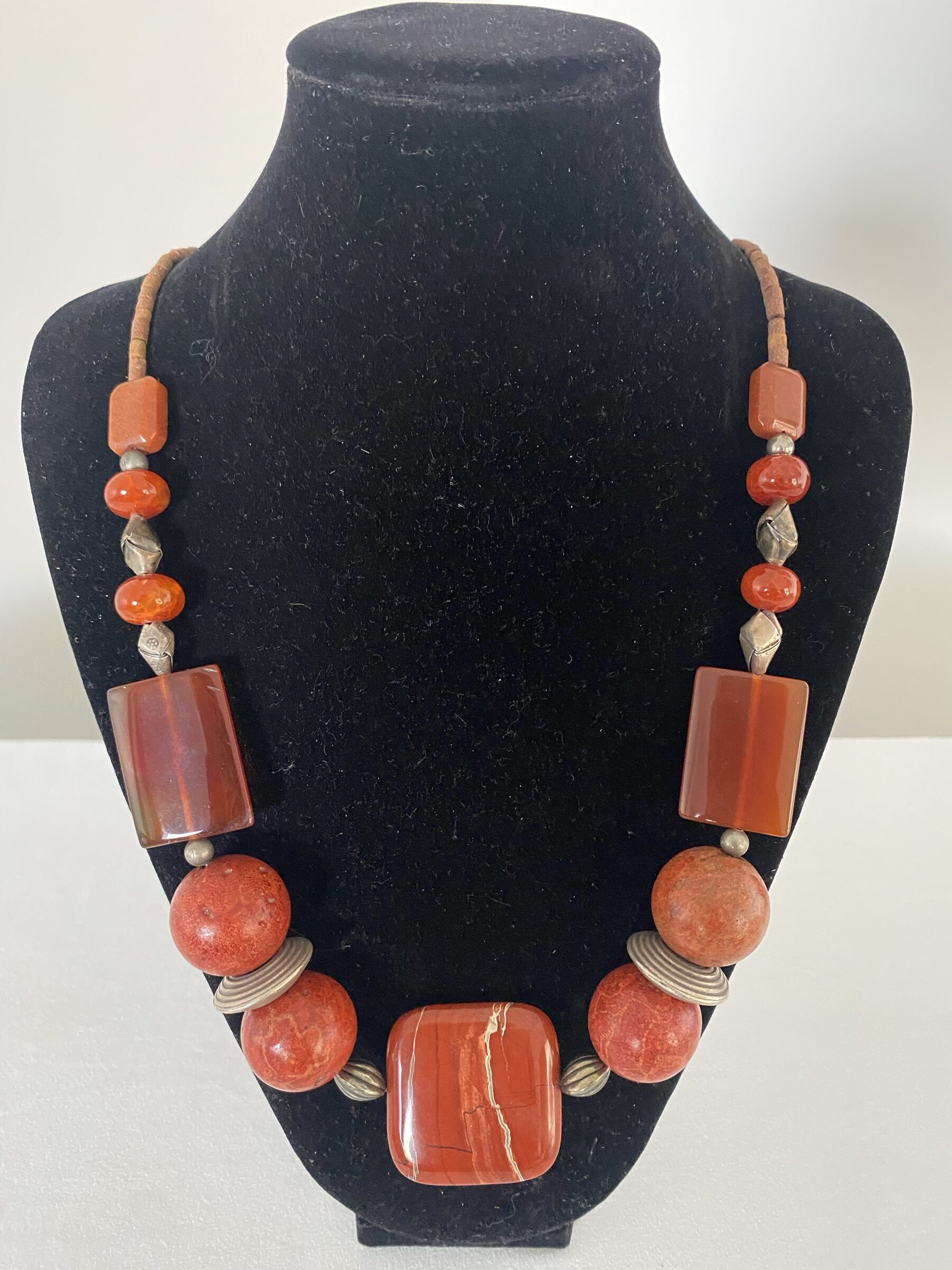 Tangerine Jasper necklace by Naga By Nevara — tangerine coral and sterling silver with stunning jasper, 70cm.