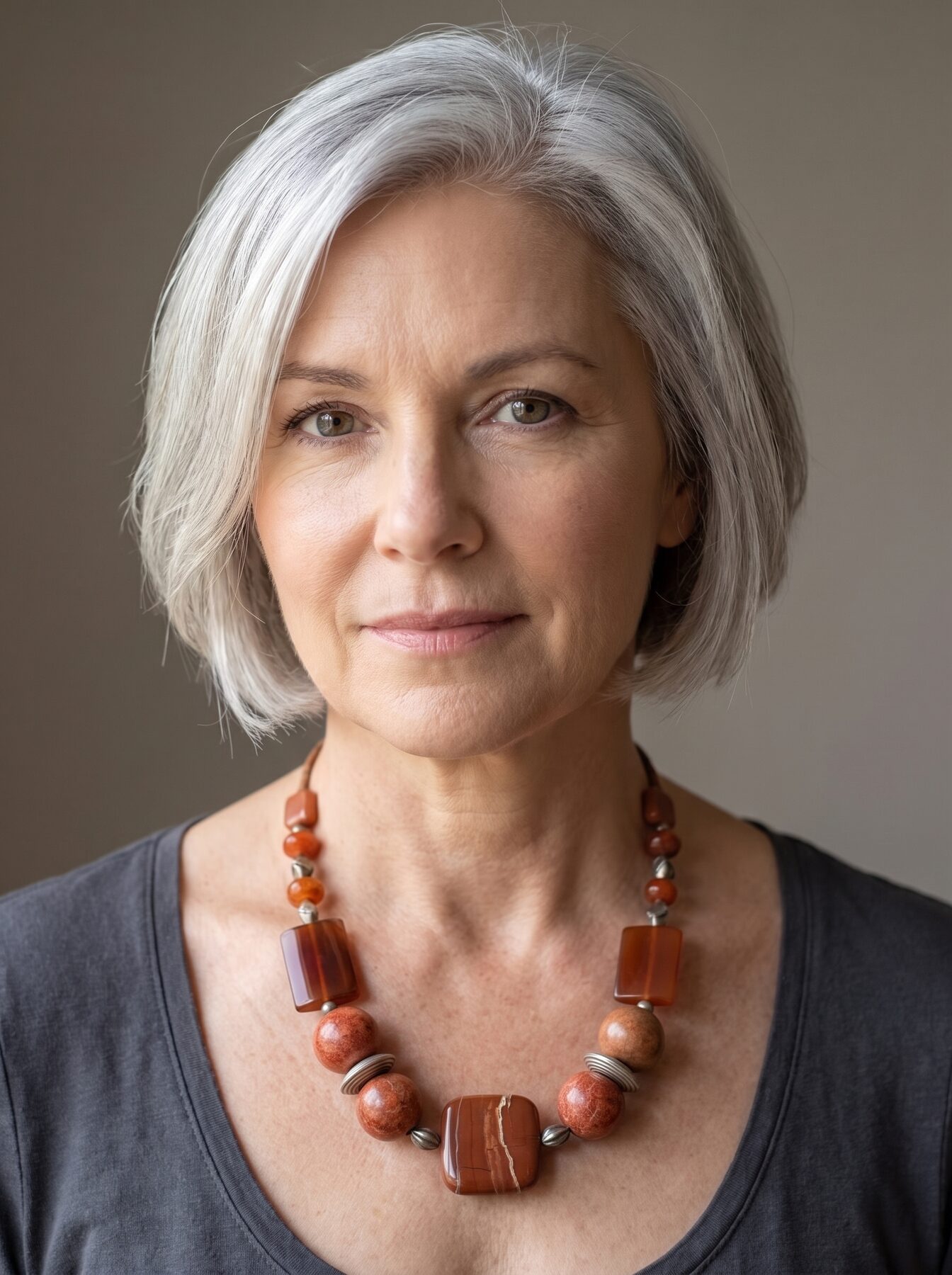Tangerine Jasper necklace by Naga By Nevara worn by a model, front view
